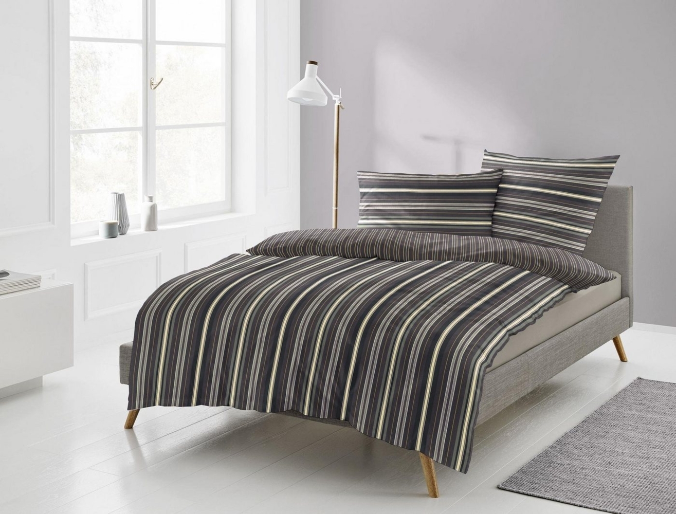 Irisette Sky Mako-Satin Bettwäsche 135x200 Wende Streifen beere grün 8421-70 Bild 1