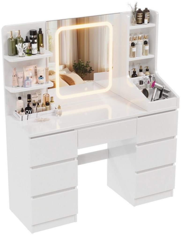 HOMALL Schminktisch Eingebaute LED-Beleuchtung, einstellbare Helligkeit, mit 7 Schubladen (Große Größe 110*40*139cm Bestes Geschenk für Ehefrau/Tochter) Bild 1