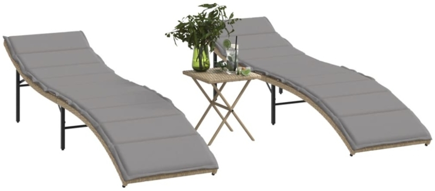 vidaXL Sonnenliegen 2 Stk. mit Tisch Beige Poly Rattan 368255 Bild 1