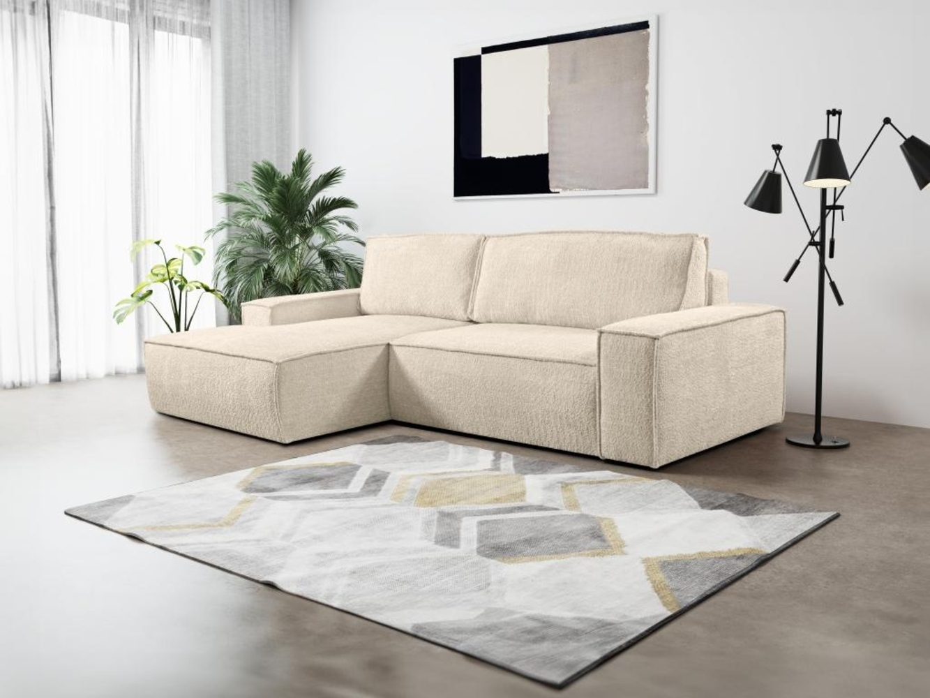 Vente-unique - Ecksofa mit Schlaffunktion - Bouclé-Stoff - Beige - Ecke Links - AMELIA Bild 1