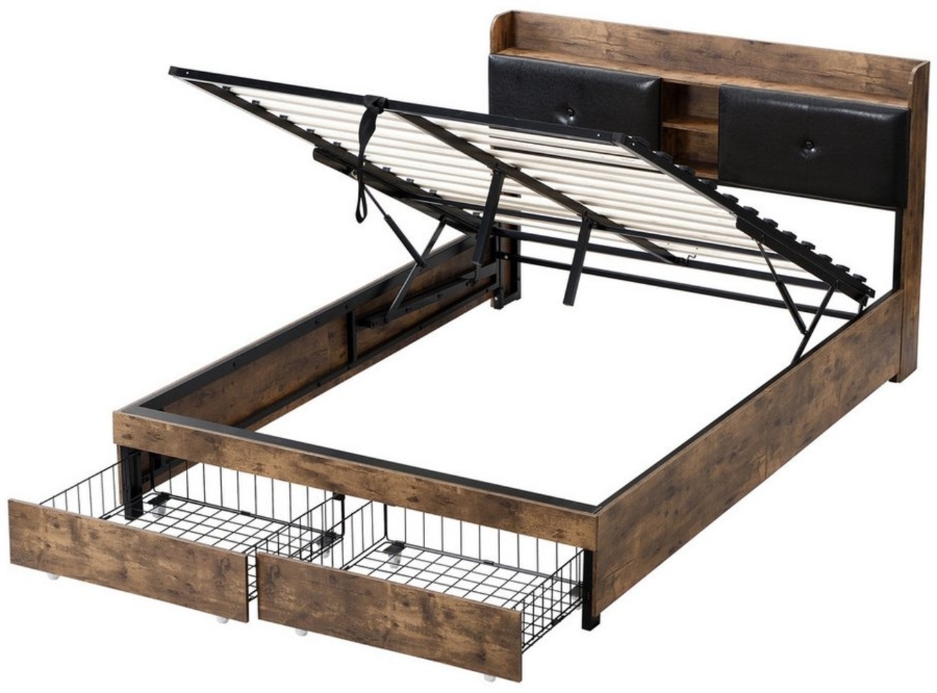 SOFTWEARY Stauraumbett mit Aufbewahrung (140x200 cm), Kopfteil, Lattenrost, Schubladen Bild 1