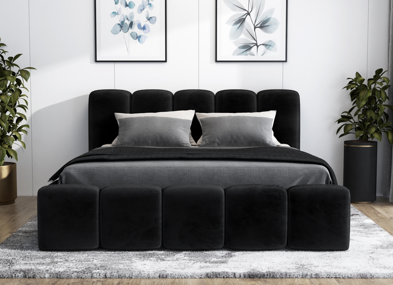 A&J MöbelLand 'Sonic' Polsterbett, Polyester, Schwarz, 140 x 200, mit Matratze, mit Lattenrost, mit Bettkasten Bild 1