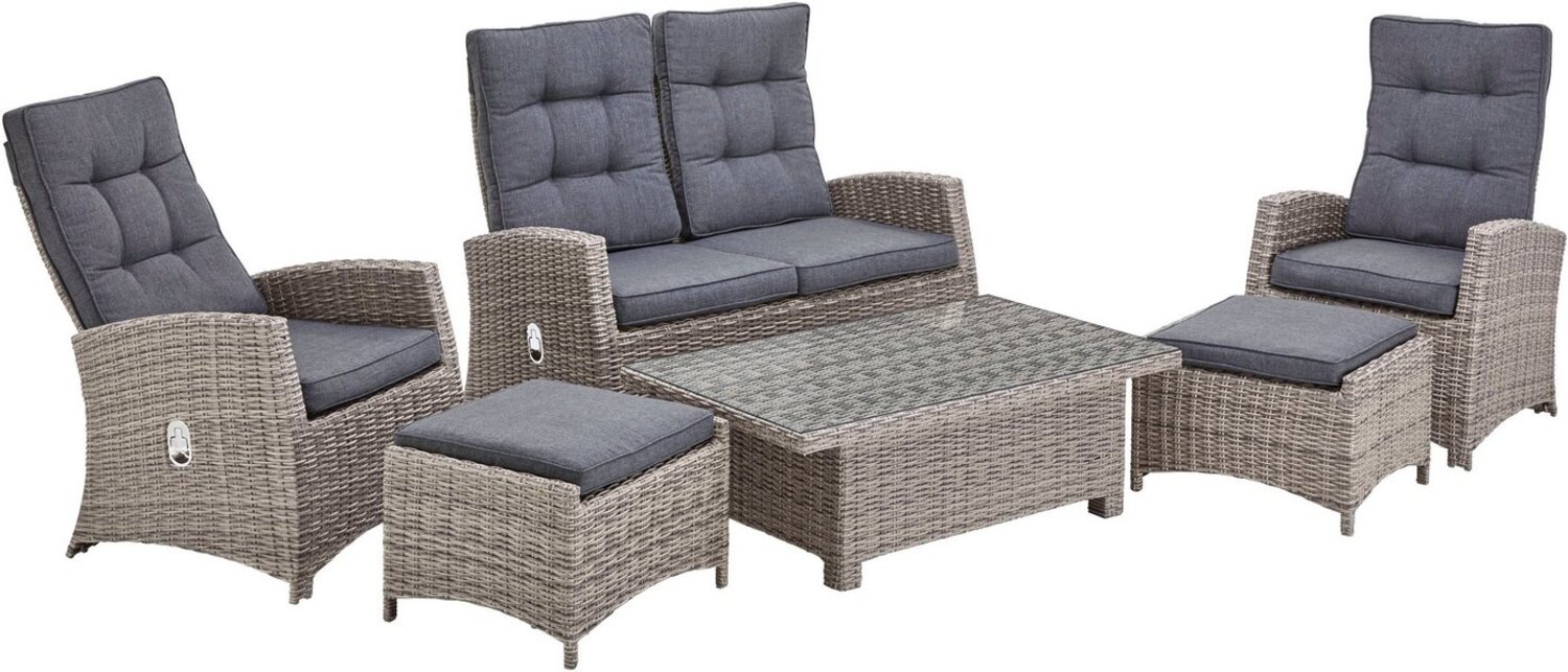 KONIFERA Gartenlounge-Set Monaco, (Set, 16-tlg, 2x Sessel, 1x2er Sofa, 2x Hocker, 1x Tisch 120x70x43,5-66,5 cm), höhenverstellbarer Tisch, inkl. Auflagen, Grau, Aluminium, Polyrattan Bild 1