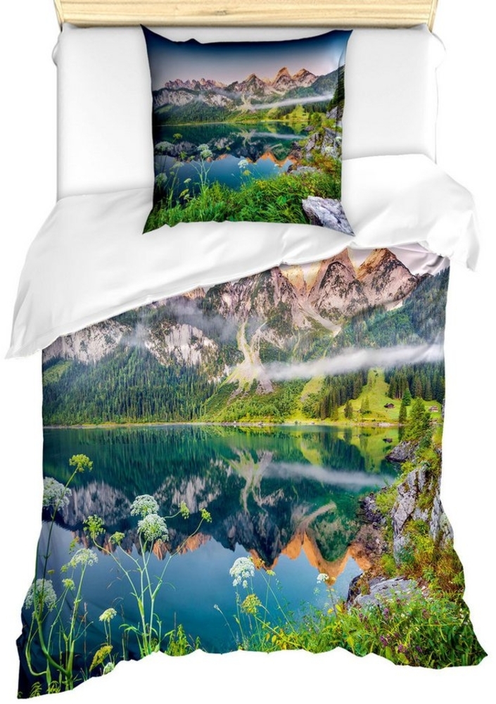 Abakuhaus Bettwäsche Milbensicher Allergiker geeignet mit Kissenbezug, Microfaser, Natur Österreichische Alpen Berg Bild 1