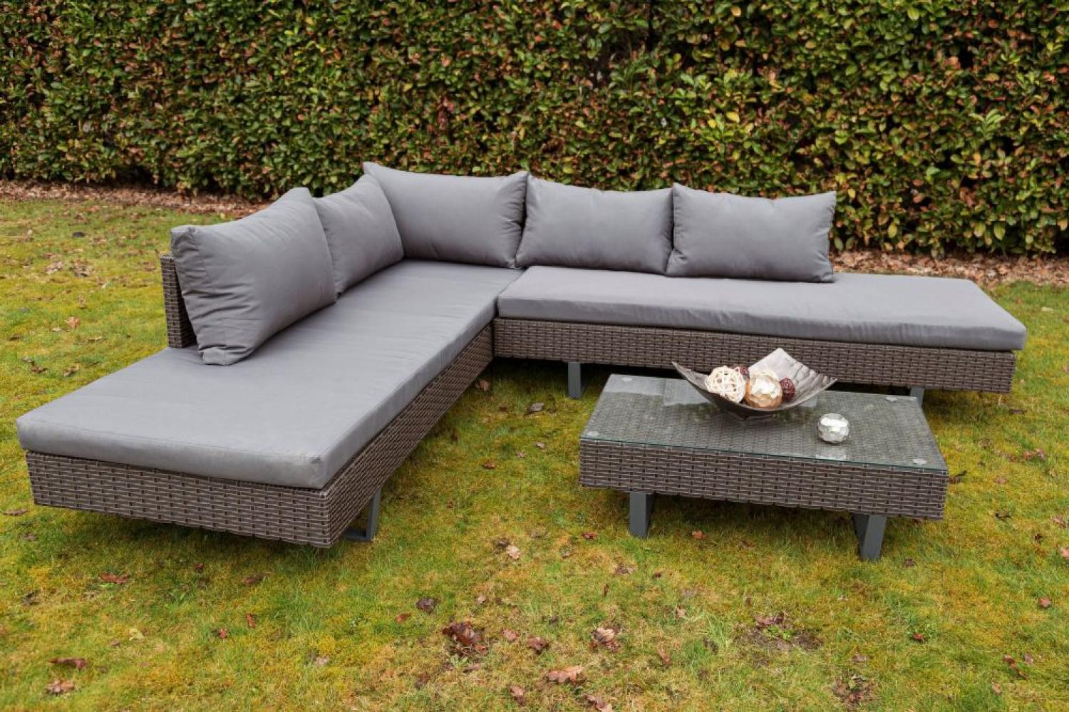 Polyrattan Lounge-Sitzgruppe FARO braun anthrazit inkl. Kissen Gartenlounge Bild 1