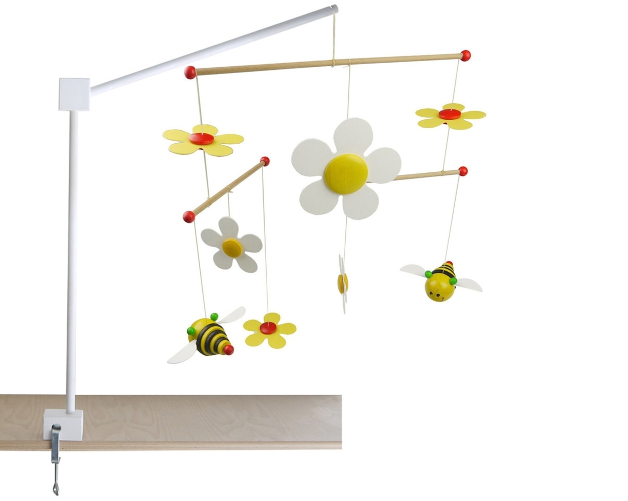 Universal XL Mobilehalter Holz weiß gelaugt, mit fröhlichem Mobile SUM SUM Bild 1