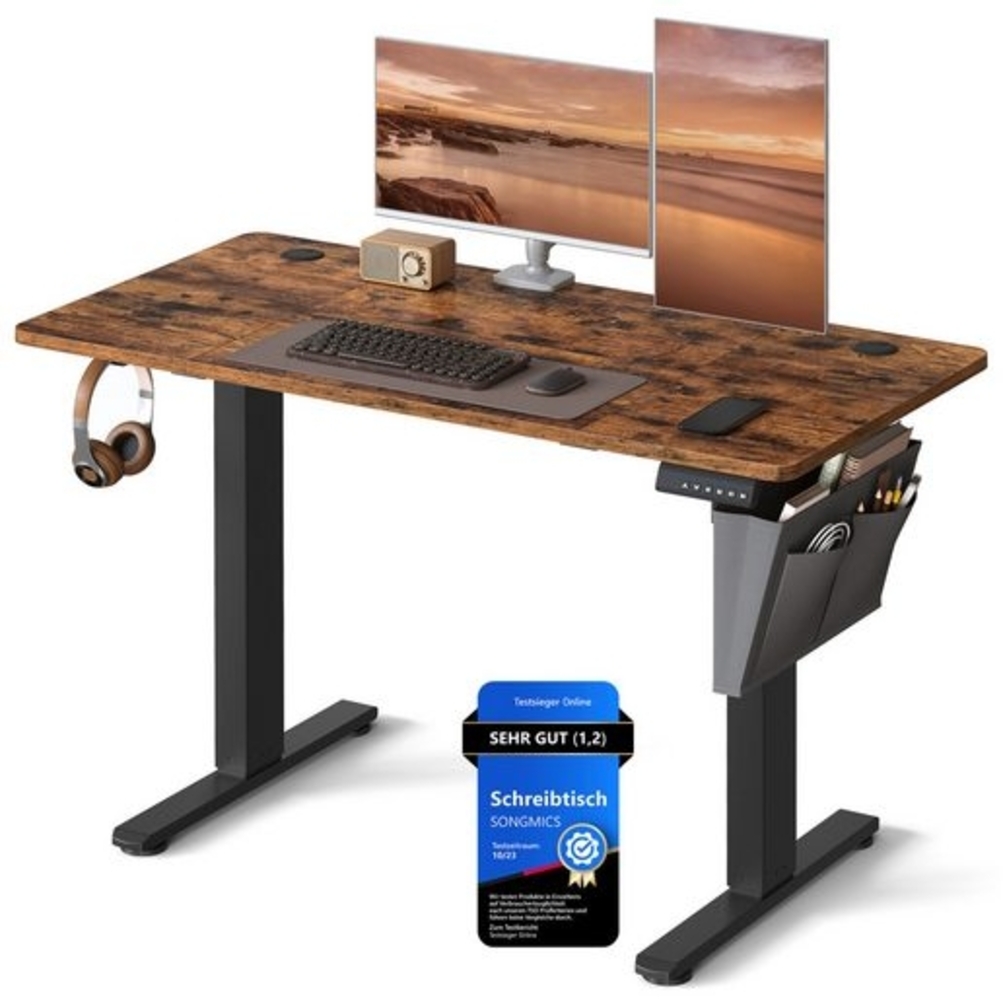 Songmics Höhenverstellbarer Schreibtisch elektrisch, 60x120 x (72-120) cm, Verstellbarer Tisch, Memory-Funktion für 4 Höhen, für Homeoffice, Arbeitszimmer, vintagebraun Bild 1