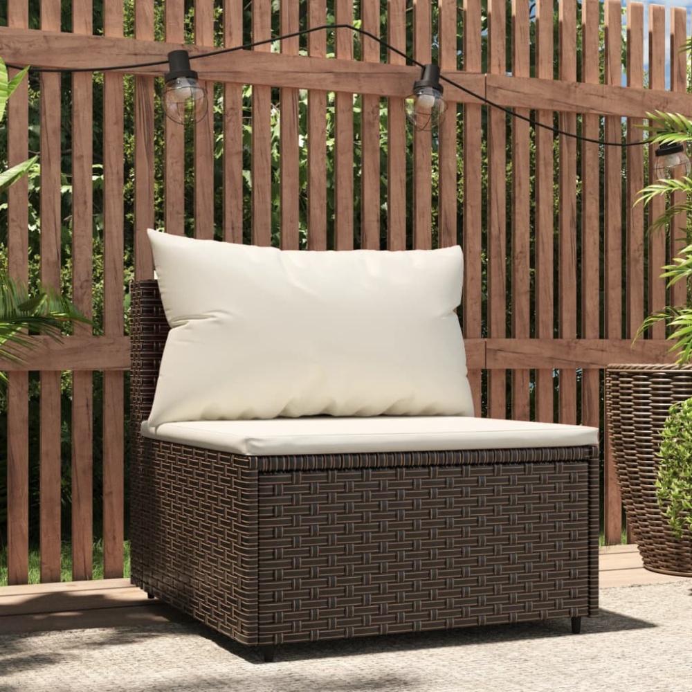 vidaXL Garten-Mittelsofa mit Kissen Braun Poly Rattan Bild 1