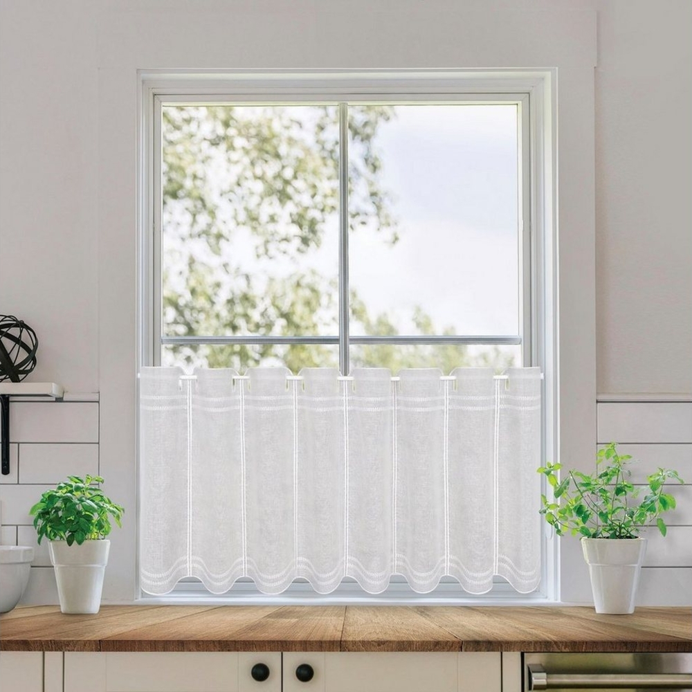 Gerster Scheibengardine Anika (1 St), Durchzuglöcher, halbtransparent, Wirkware, SB-Stickereibistro "Anika" weiß Bild 1