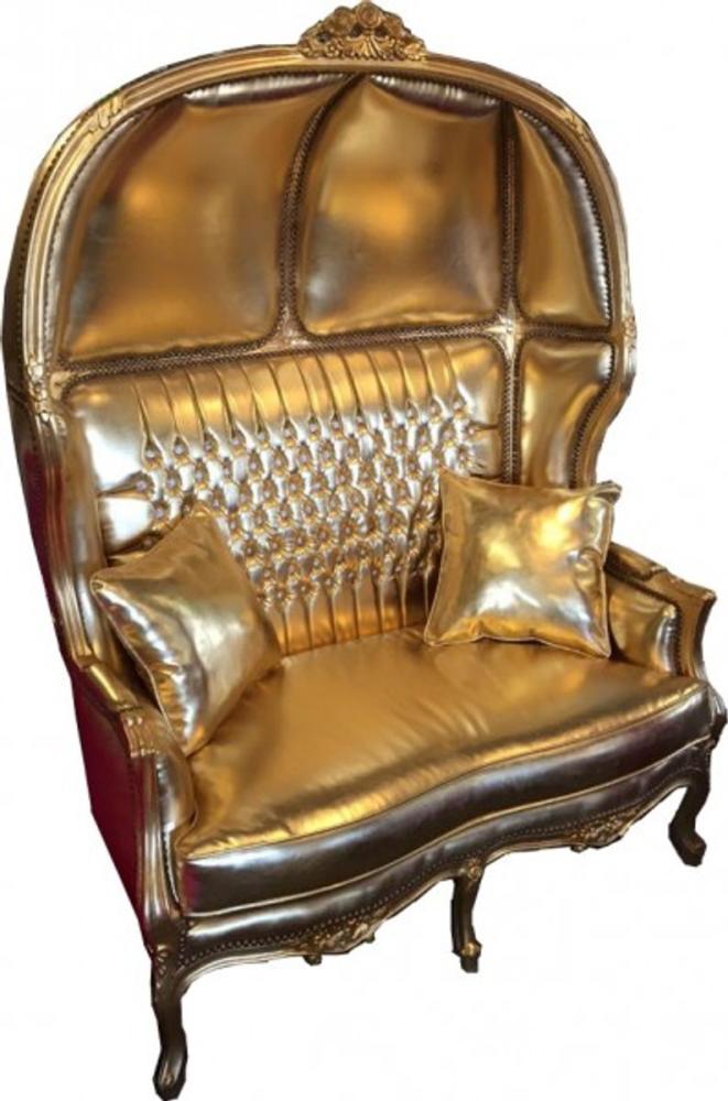 Casa Padrino Barock 2er Ballon Sofa Gold Lederoptik / Gold mit Bling Bling Glitzersteinen - Wohnzimmer Couch Möbel Lounge Hochzeit Bild 1