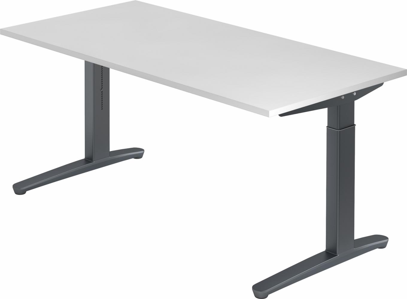 bümö manuell höhenverstellbarer Schreibtisch 160x80 in weiß, Gestell in graphit - PC Tisch höhenverstellbar & groß, höhenverstellbarer Tisch Büro, großer Computertisch verstellbar, X16-W-GG Bild 1