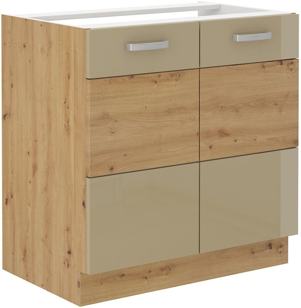 Spülenschrank 80 Eiche Artisan + Cappuccino Hochglanz Küchenzeile Küchenblock Bild 1