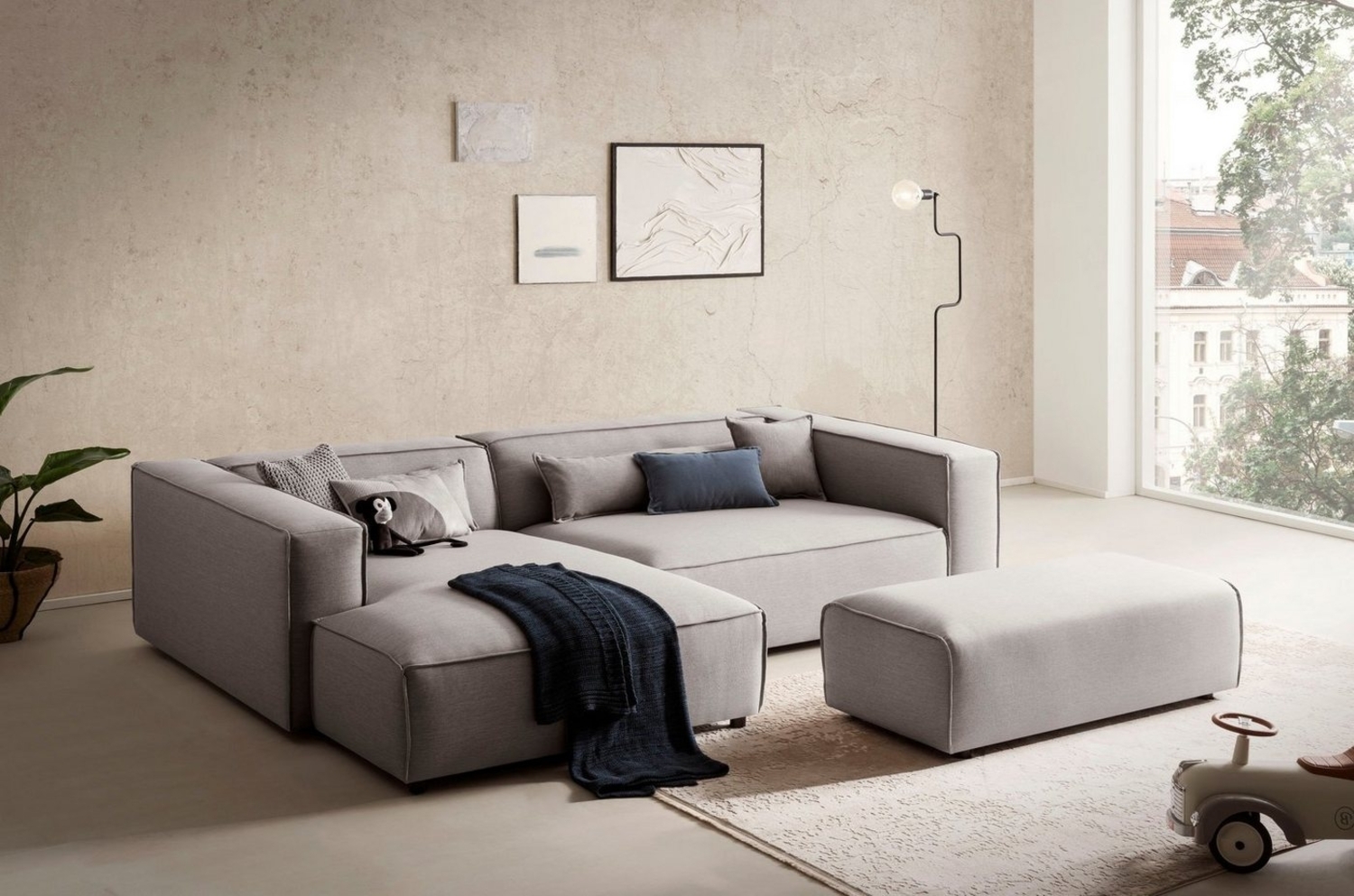 LeGer Home by Lena Gercke Polsterecke PIARA XXL, L-Form mit Schlaffunktion, Big-Sofa in Cord o. Leinenoptik, Hocker stellbar zum Schlafsofa (Krokodilverbinder), tiefe Sitzfläche Bild 1