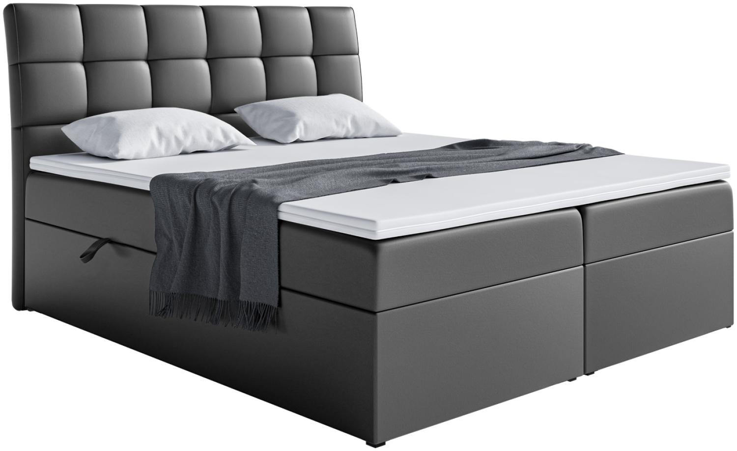 MEBLINI Boxspringbett DRAGO 140x200 cm mit Bettkasten - H3/Schwarz Kunstleder Polsterbett - Doppelbett mit Topper & Taschenfederkern-Matratze Bild 1