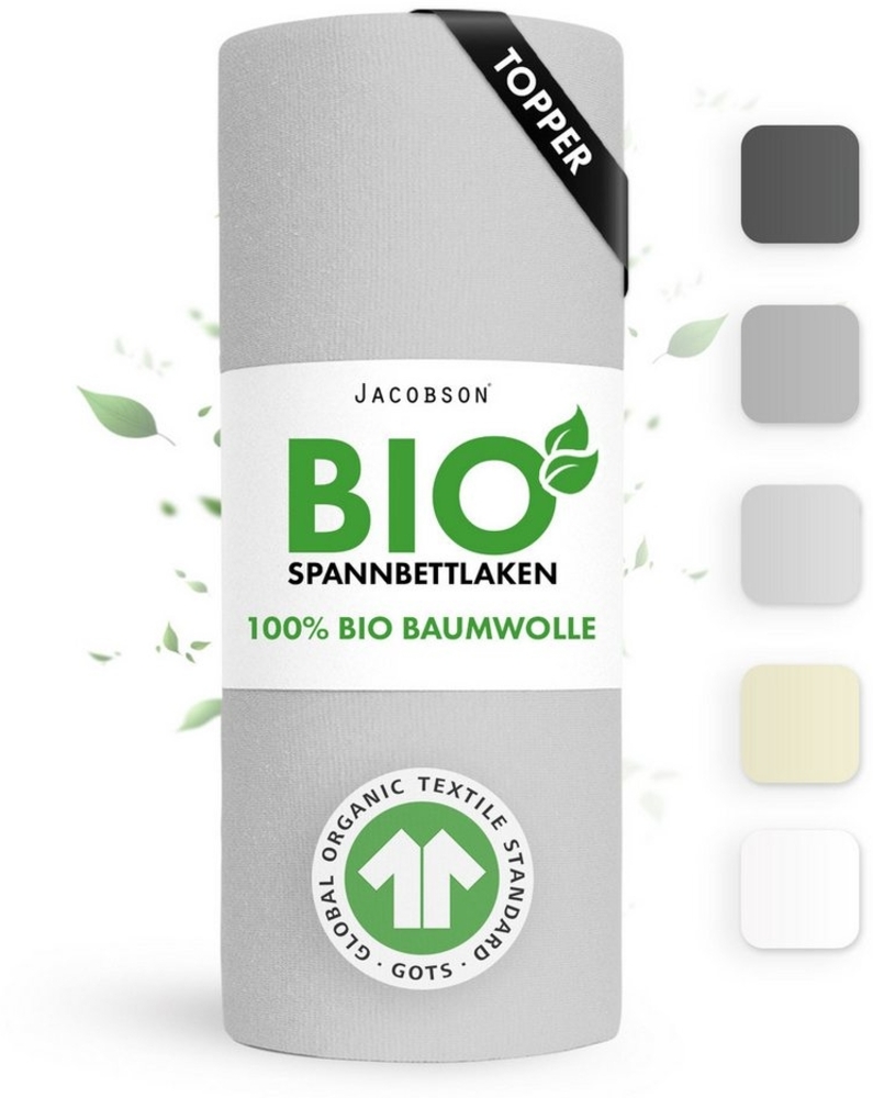 Jacobson Spannbettlaken BIO, Jersey Spannbetttuch, Bettlaken 160 g/m², 100% BIO-Baumwolle, Gummizug: rundum, GOTS zertifiziert Bild 1