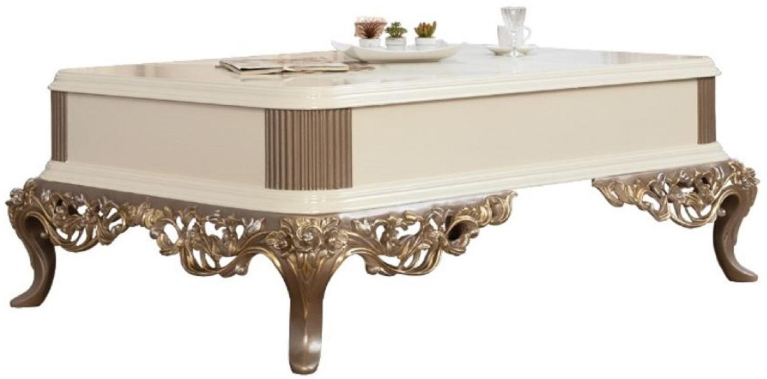 Casa Padrino Luxus Barock Couchtisch Weiß / Braun / Gold 130 x 92 x H. 50 cm - Prunkvoller handgefertigter Wohnzimmertisch im Barockstil - Barock Möbel Bild 1