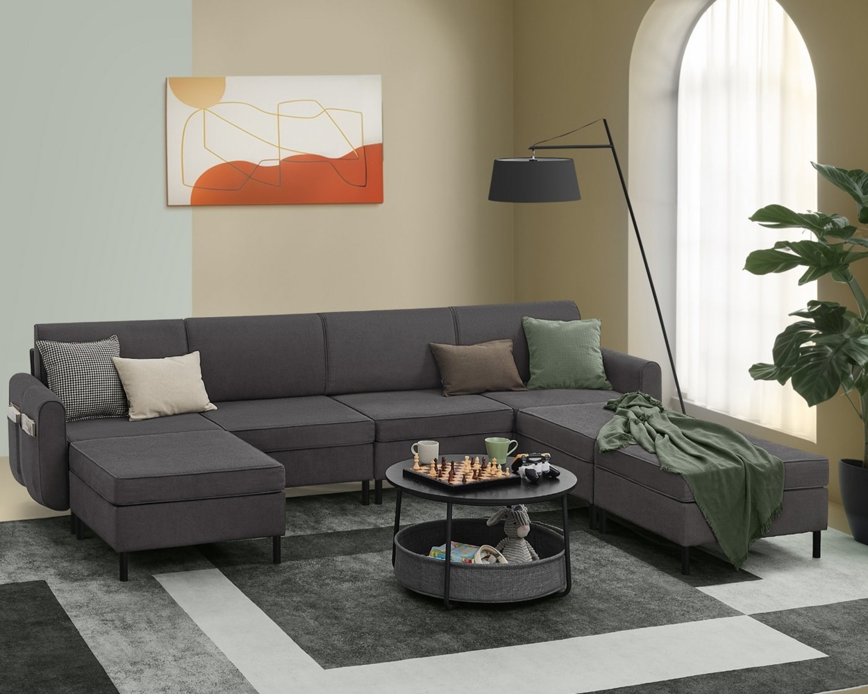 Vasagle Wohnlandschaft, 7 Teile, Modulares Sofa, 7-Sitzer, Schlafsofa, U-förmiger Couch mit Armlehnen Bild 1