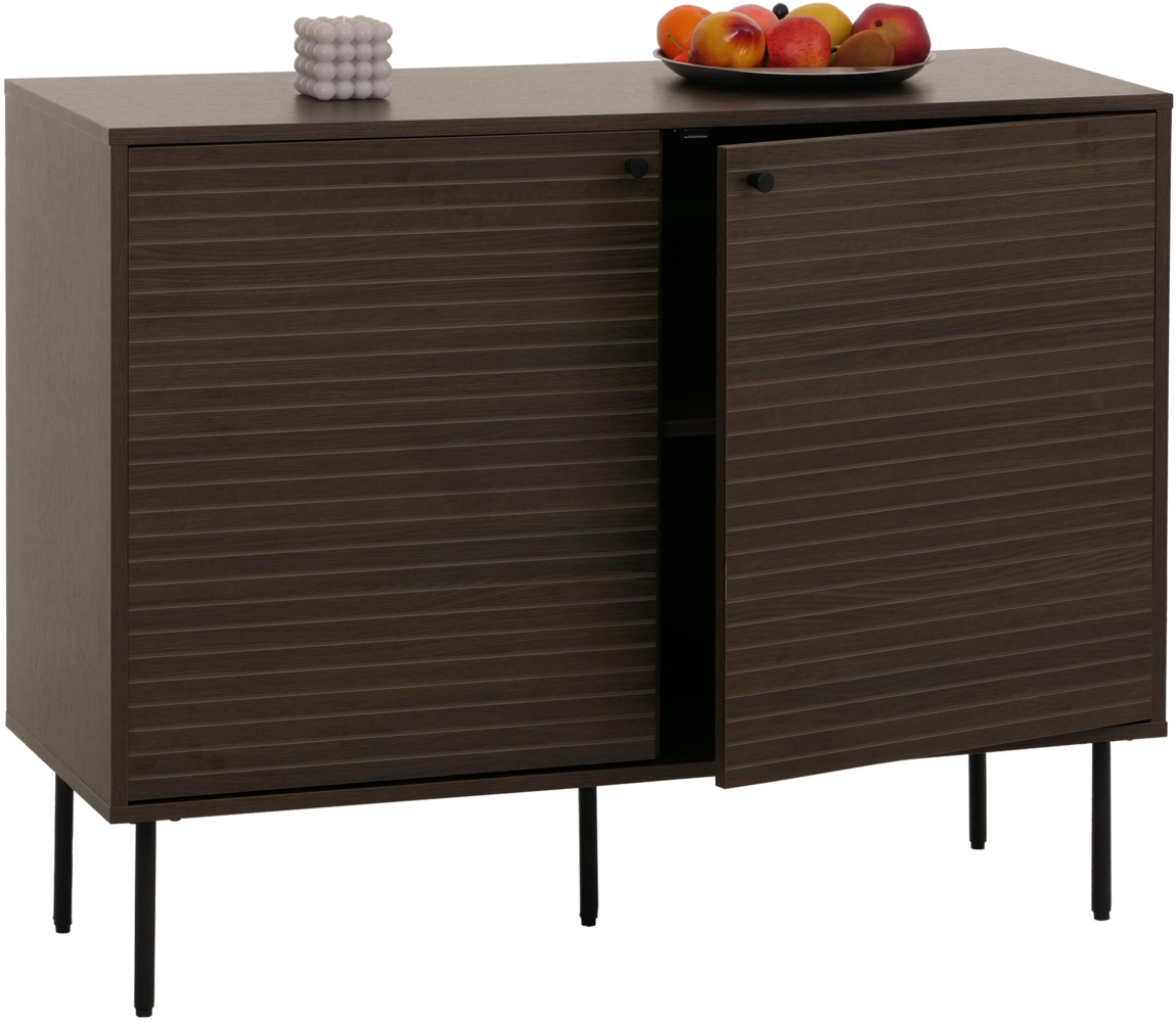 Sideboard HWC-N78, Kommode Schrank Anrichte, skandinavischer Stil Metall Holz Melamin MVG 86x110x40cm ~ dunkelbraun Bild 1