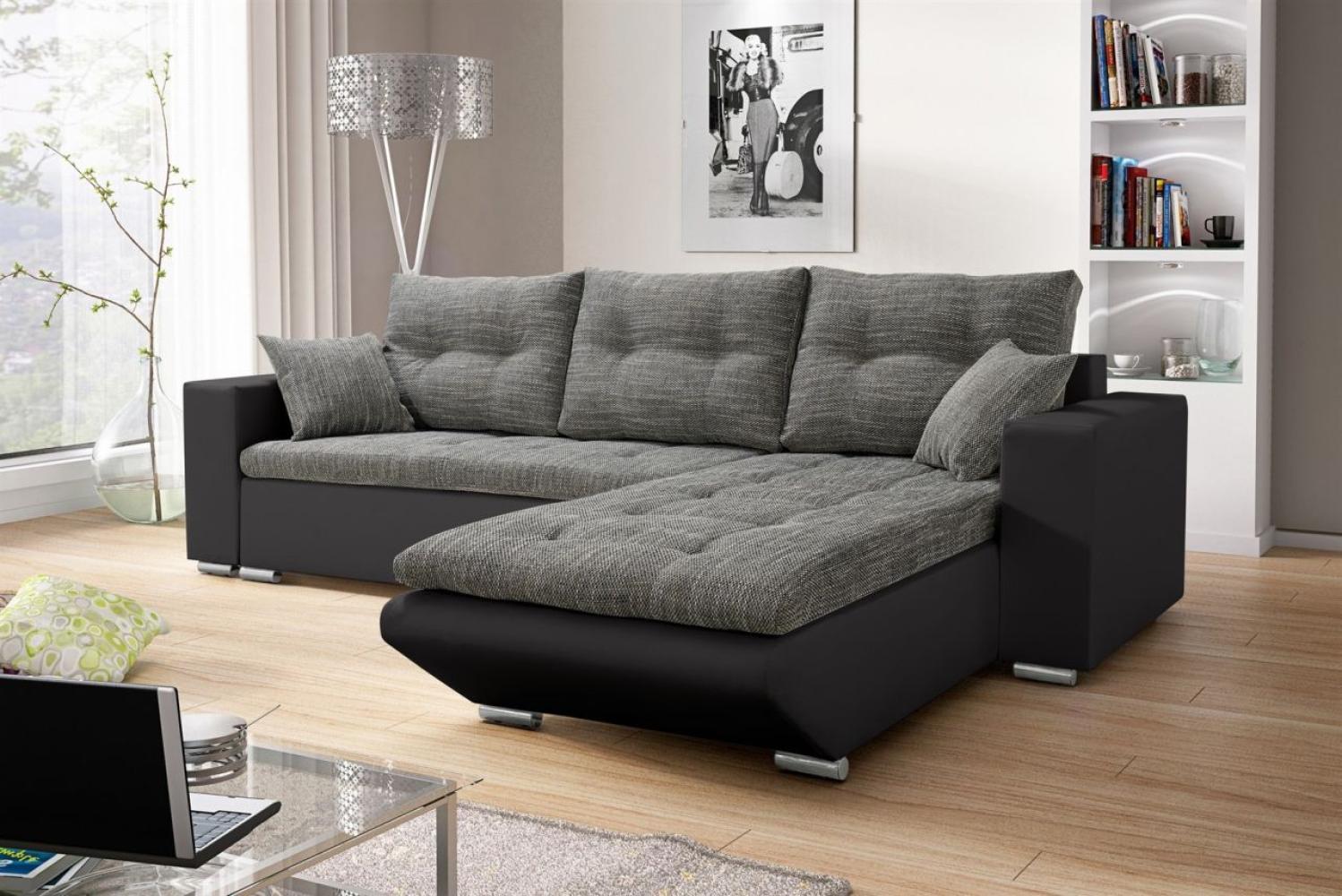 Ecksofa Sofa NINO mit Schlaffunktion Schwarz-Grau Ottomane Rechts Bild 1