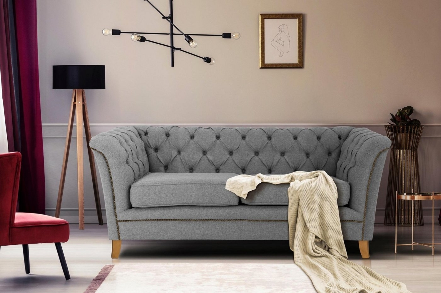 Home affaire 2-Sitzer Newport, mit Knopfheftung im Rücken, Keder und feinen Armlehnen Bild 1