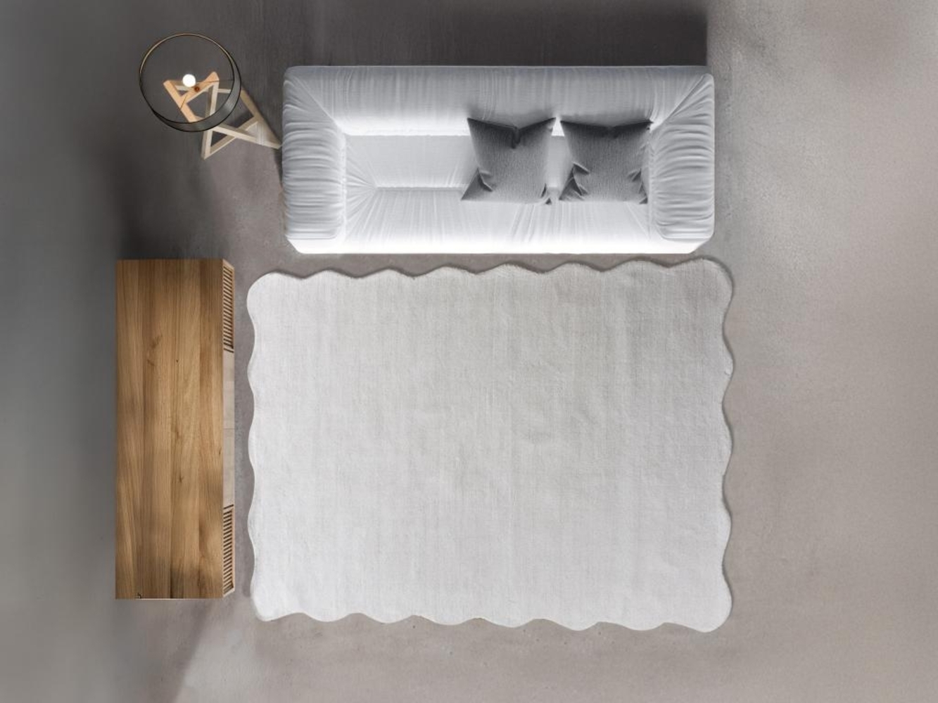 Vente-unique - Teppich mit gewelltem Rand - 100 % Wolle - handgetuftet - 160 x 230 cm - Elfenbeinfarben - PRISMELA Bild 1