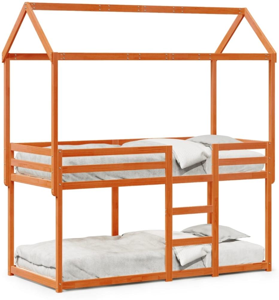 vidaXL Etagenbett mit Dach Wachsbraun 90x190 cm Massivholz Kiefer 3282126 Bild 1