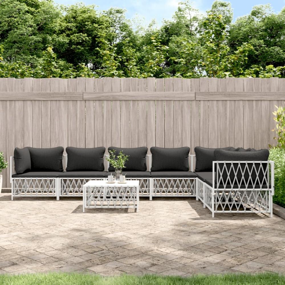 vidaXL 8-tlg. Garten-Lounge-Set mit Kissen Weiß Stahl 3186884 Bild 1