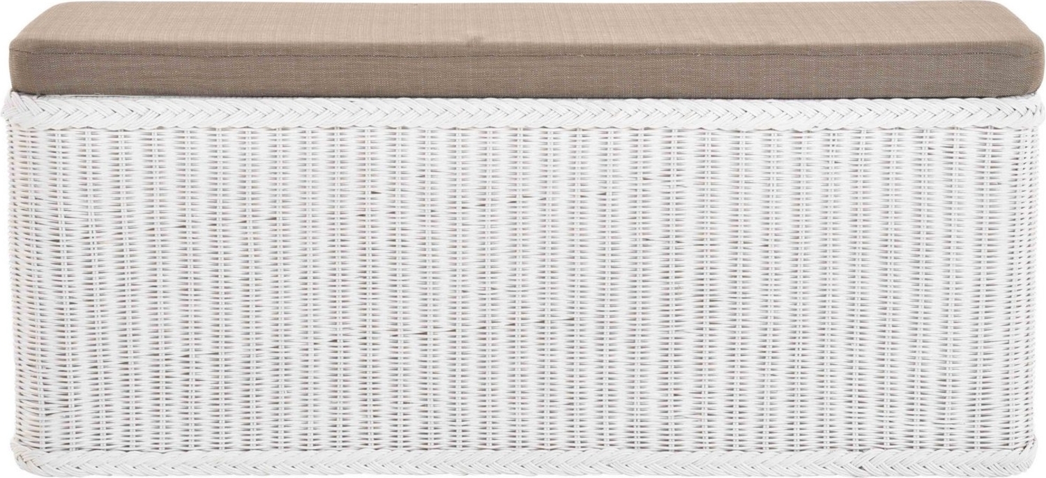 Krines Home Sitztruhe Breiter Rattan Wäschekorb 115cm mit Deckel Wäschetruhe XXL Sitzbank, schmal Flur Bank Sitzhocker Wäschesammler Sitz-Truhe Natur Rechteckig Bild 1