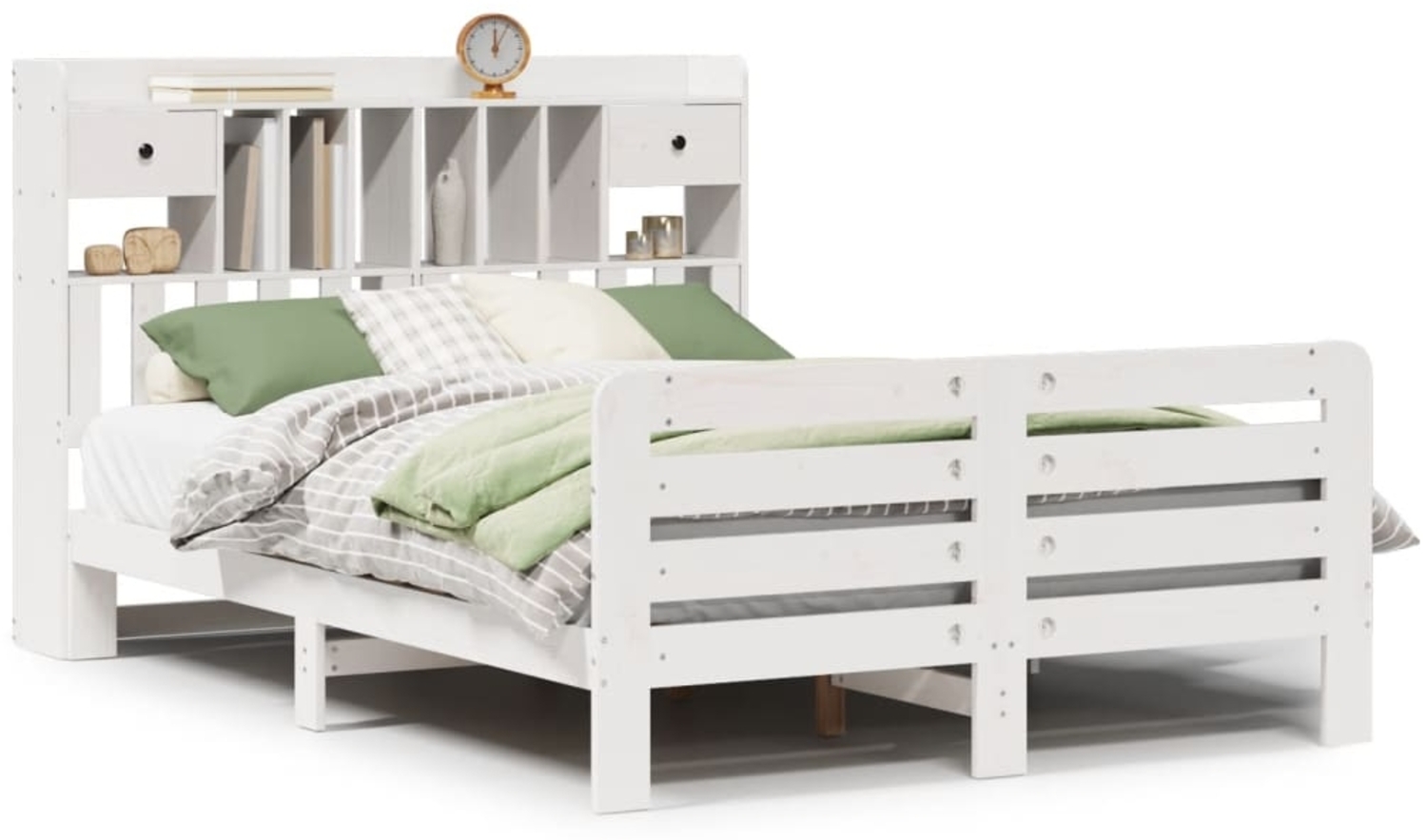 vidaXL Massivholzbett mit Regal ohne Matratze Weiß 140x200 cm Kiefer 3309963 Bild 1