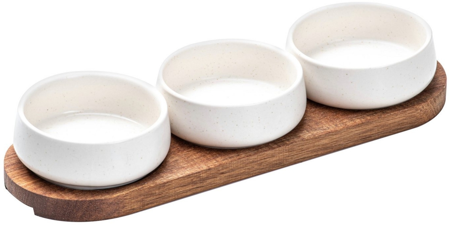 Ladelle Servierschüssel ELEMENTS Schalen-& Tablettset flach weiß 4tlg, Stoneware/Acacia, (Schalen), Elements 4pc White Shallow Bowl & Tray Set Assorted Bild 1