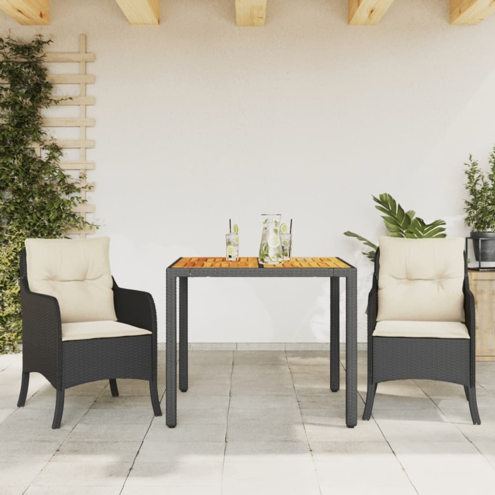 vidaXL 3-tlg. Garten-Essgruppe mit Kissen Schwarz Poly Rattan Bild 1