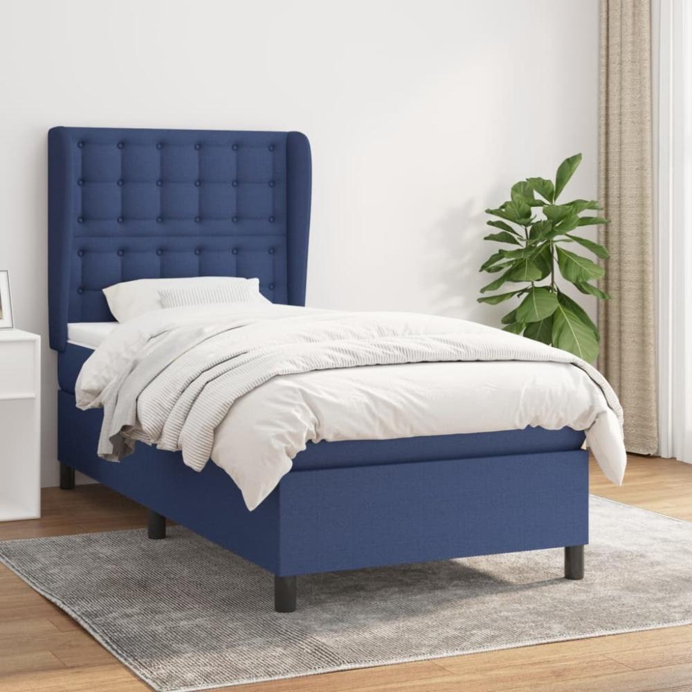 vidaXL Boxspringbett mit Matratze Blau 90x200 cm Stoff 3128259 Bild 1