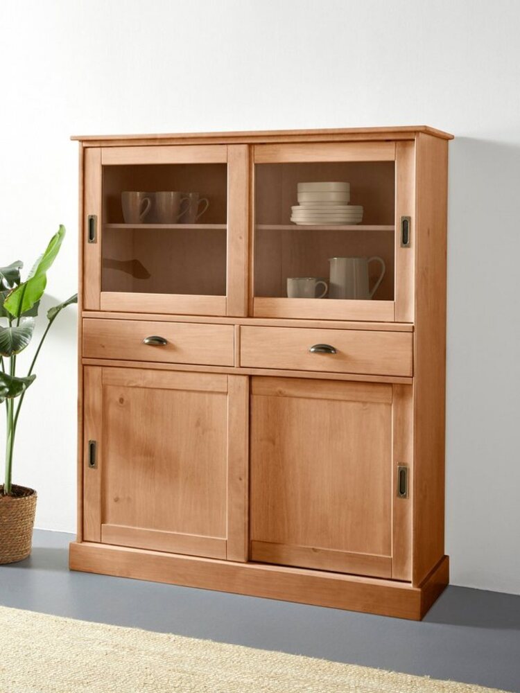 Home affaire Highboard Schröder, Vitrine aus massivem Kiefernholz, Breite 114 cm Bild 1