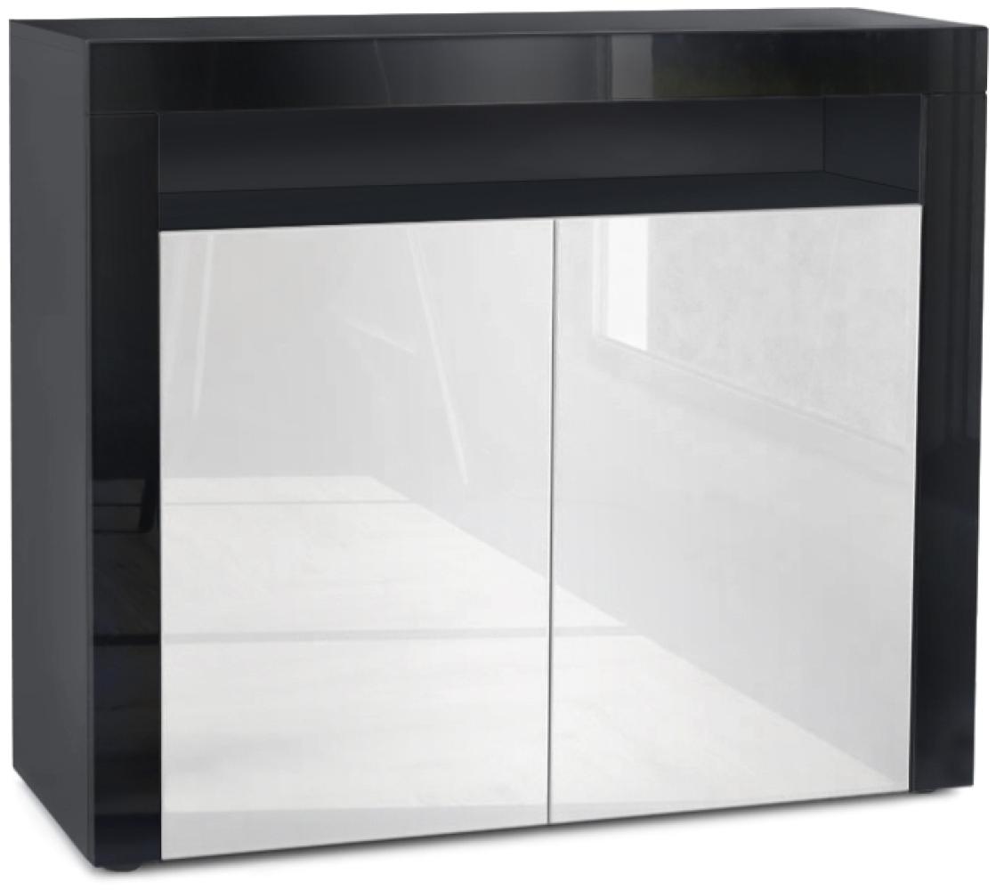 Vladon Kommode Valencia, Sideboard mit 2 Türen und 1 offenem Fach, Schwarz matt/Weiß Hochglanz/Schwarz Hochglanz (108 x 92 x 40 cm) Bild 1