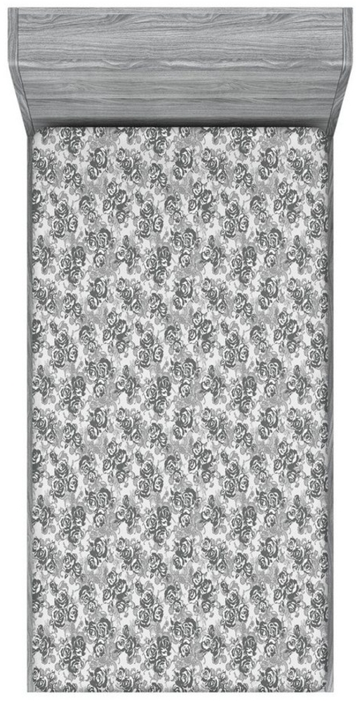 Abakuhaus Spannbettlaken Soft Dekorativer Stoff Bettwäsche Rund-um Elastischer Gummizug, Blumen Rosen-Muster in Graustufen Bild 1