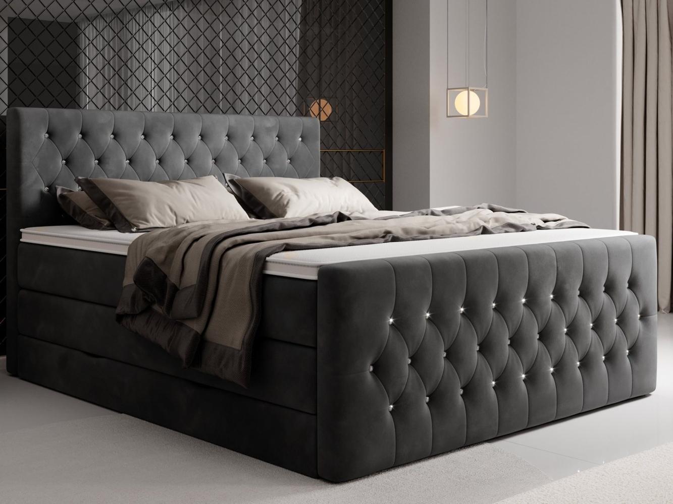 wonello Boxspringbett Sira, mit Bettkasten, Matratzen und wonello premium Topper, Samt + Kristalle Bild 1