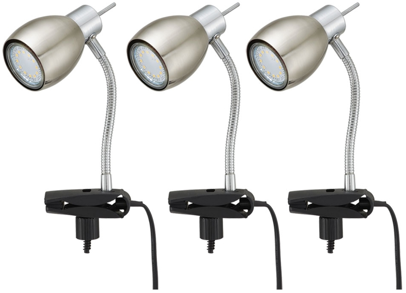3er Set LED Tischleuchte, Klemme, Flexo, nickel matt, H 17,5cm Bild 1