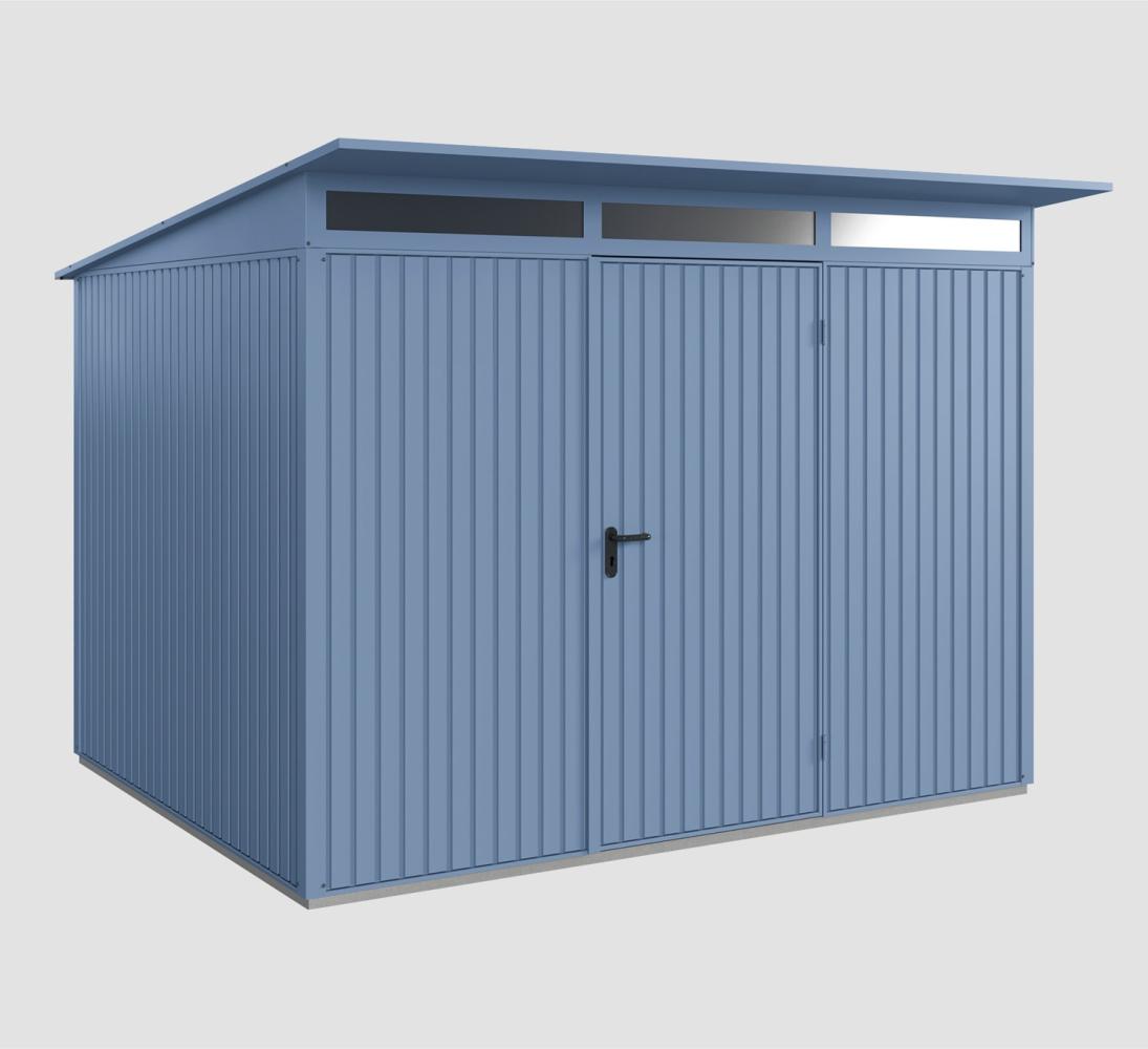 Hörmann Ecostar Metall-Gerätehaus Trend mit Pultdach Typ 3, 238 x 303 cm , taubenblau, 7,2 m²,1-flüglige Tür Bild 1