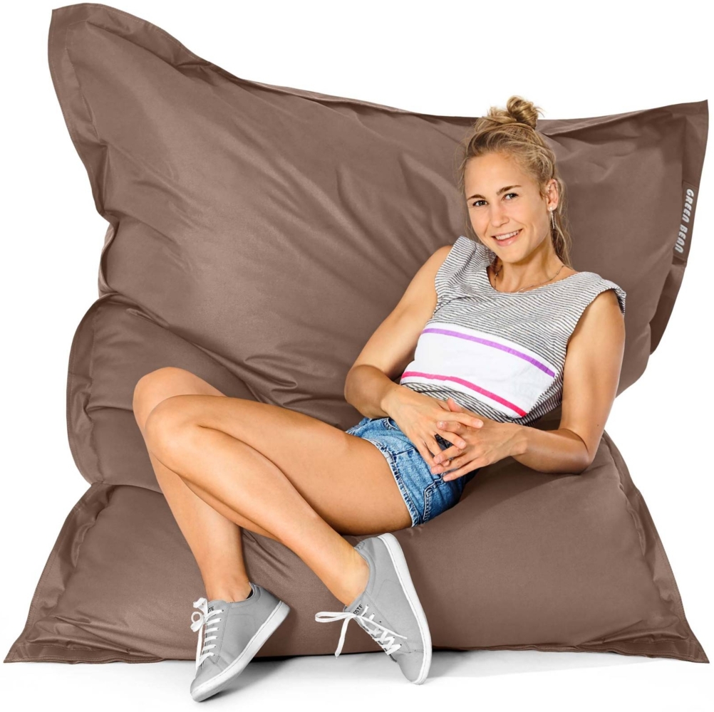 Green Bean® Outdoor Sitzsack XXL 140x180cm 380 Liter Riesensitzsack + Pouf für Kinder & Erwachsene Bean Bag EPS mit Perlen Füllung - Hellbraun Bild 1
