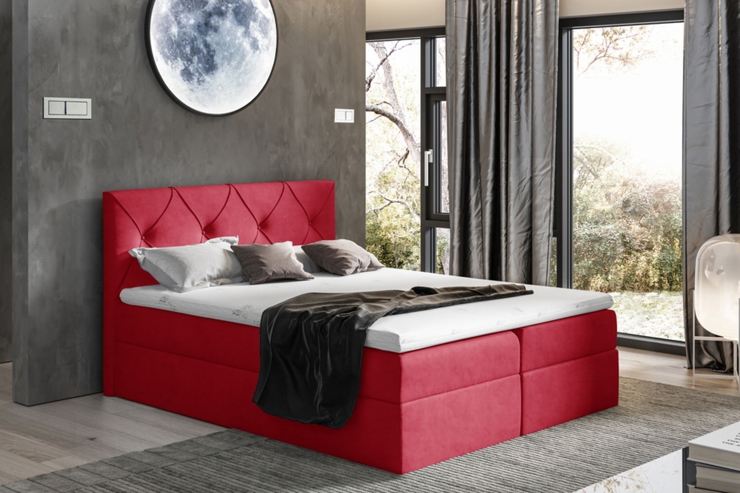 99rooms Arian Boxspringbett Kunstleder 140x200 cm Rot Bild 1