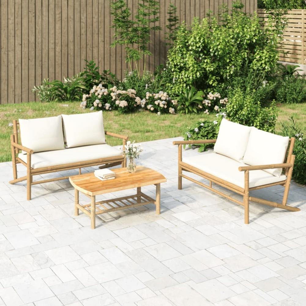 vidaXL 2-tlg. Garten-Lounge-Set mit Cremeweißen Kissen Bambus 363461 Bild 1