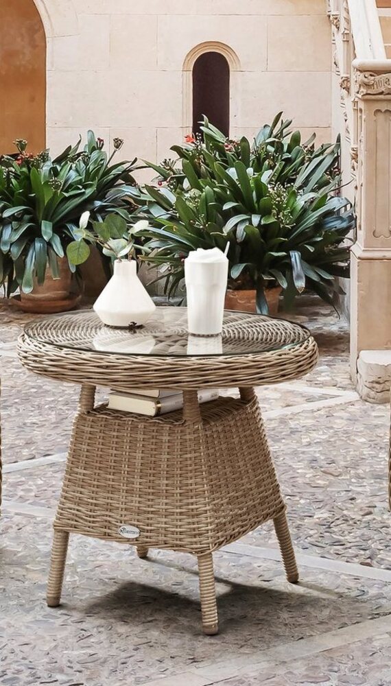 Destiny Gartentisch MALAGA, Ø: 60cm x H: 55cm, Aluminium, Polyrattan Bild 1