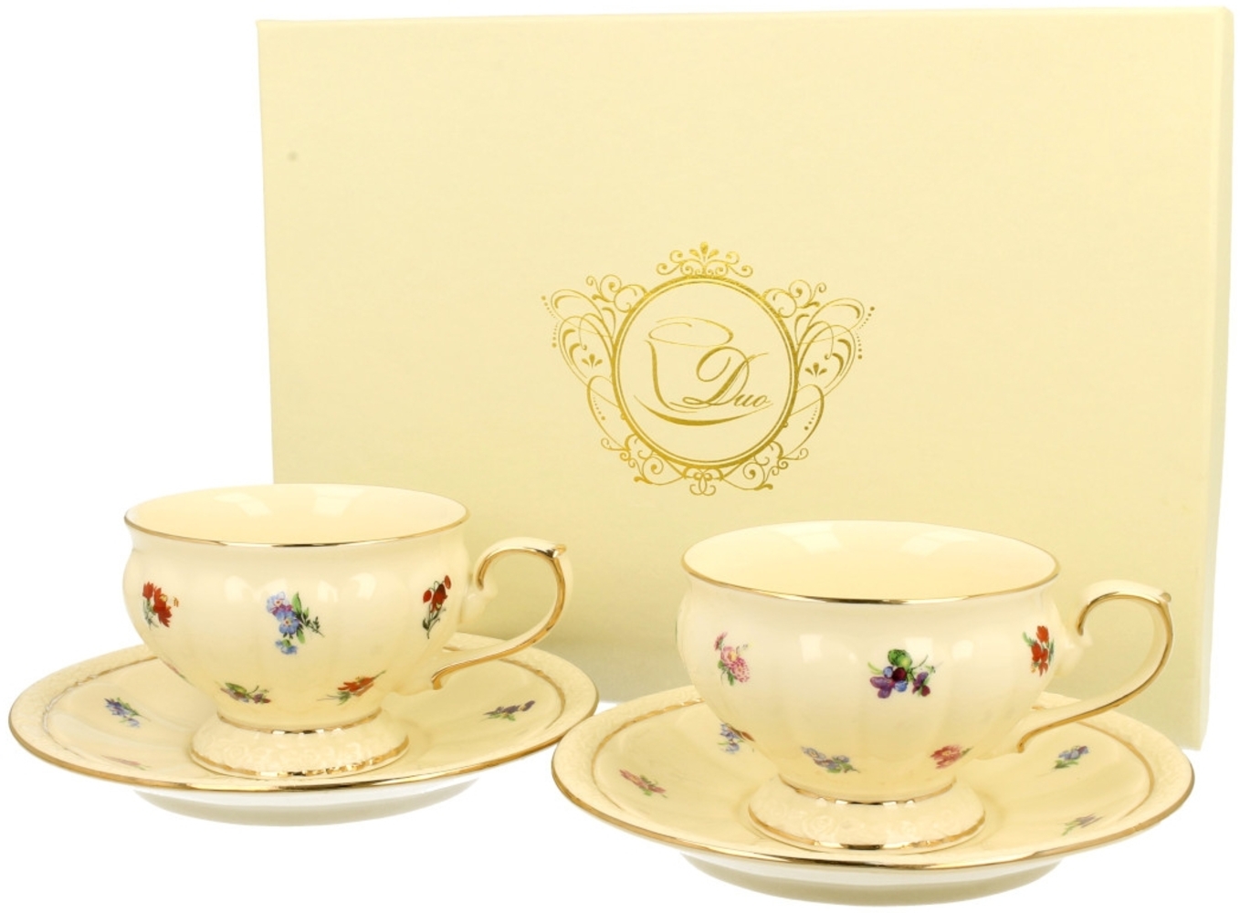 DUO ECRU 22742 2er-Set Tassen 220 ml mit Untertassen mit Untertassen, New Bone China Porzellan Bild 1