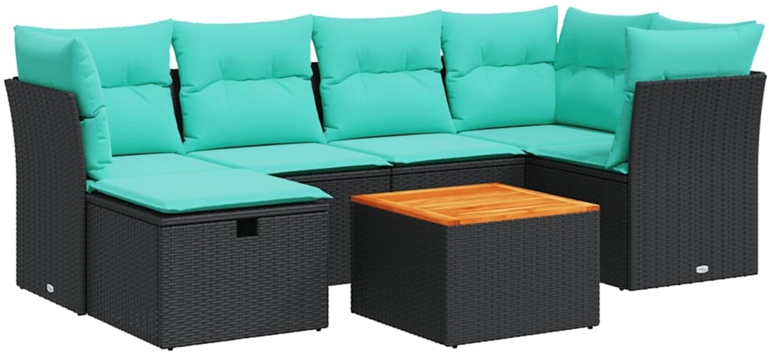 vidaXL 7-tlg. Garten-Sofagarnitur mit Kissen Schwarz Poly Rattan 3325760 Bild 1