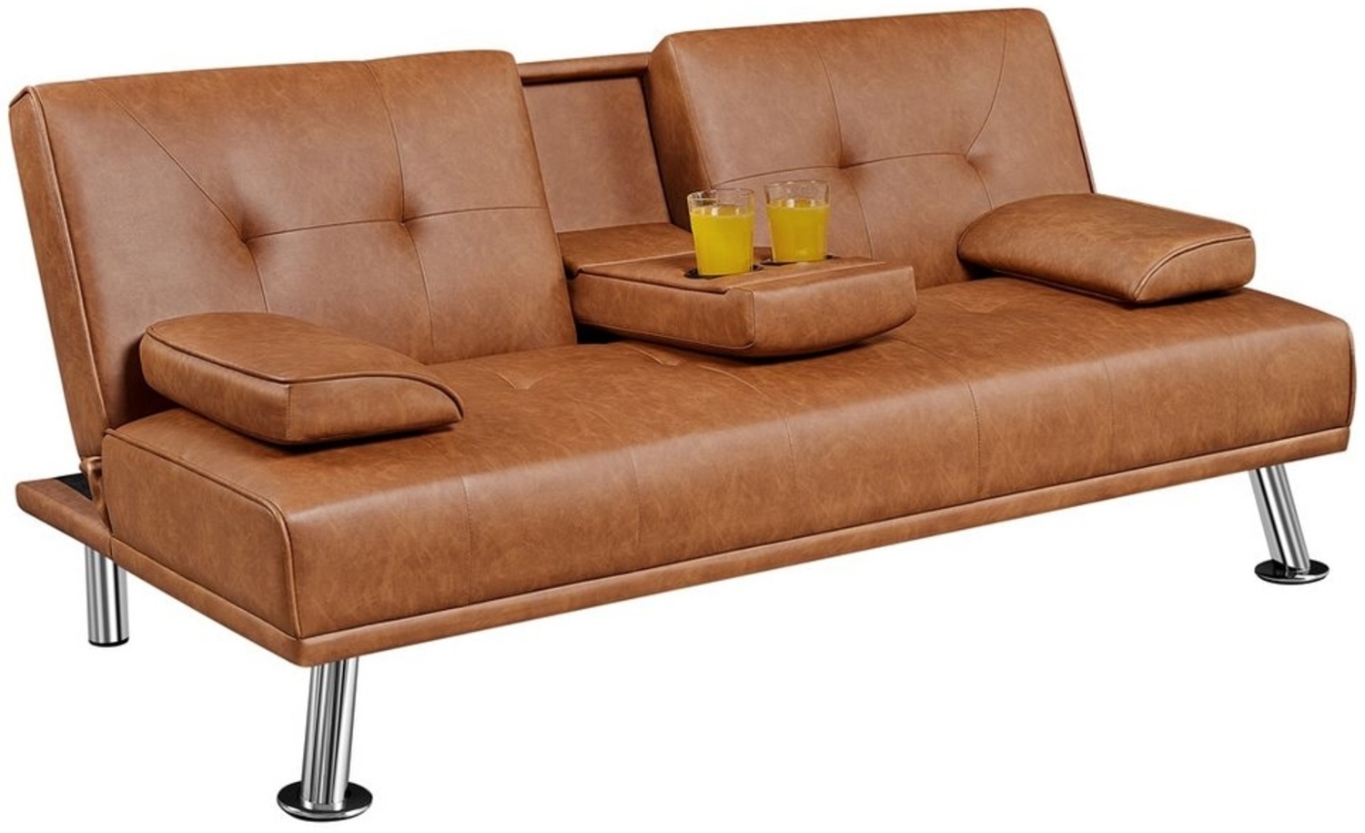 Yaheetech Schlafsofa Bettsofa Couch mit Tassenhalter Gästebett 167 x 81,5 x 75 cm, Rückenlehne neigbar 105°/140°/180°, 350 KG belastbar Bild 1