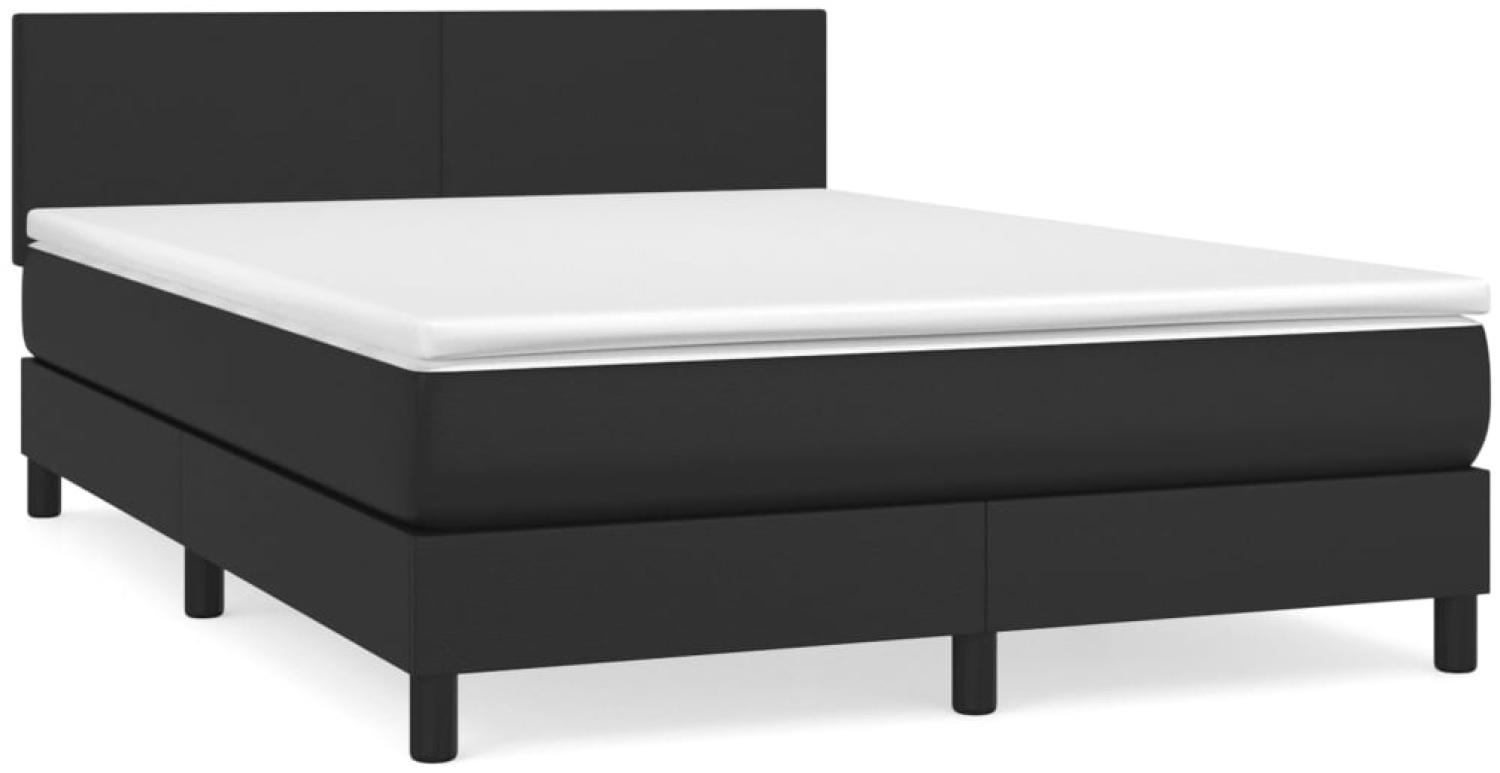 Boxspringbett mit Matratze, Kopfteil flach, Schwarz 140x200 cm Kunstleder Bild 1