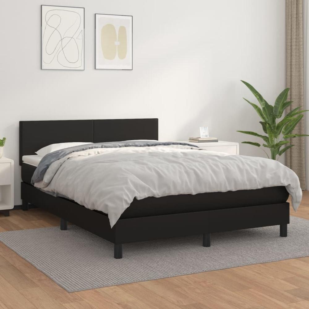 Boxspringbett mit Matratze, Kopfteil flach, Schwarz 140x200 cm Kunstleder Bild 1