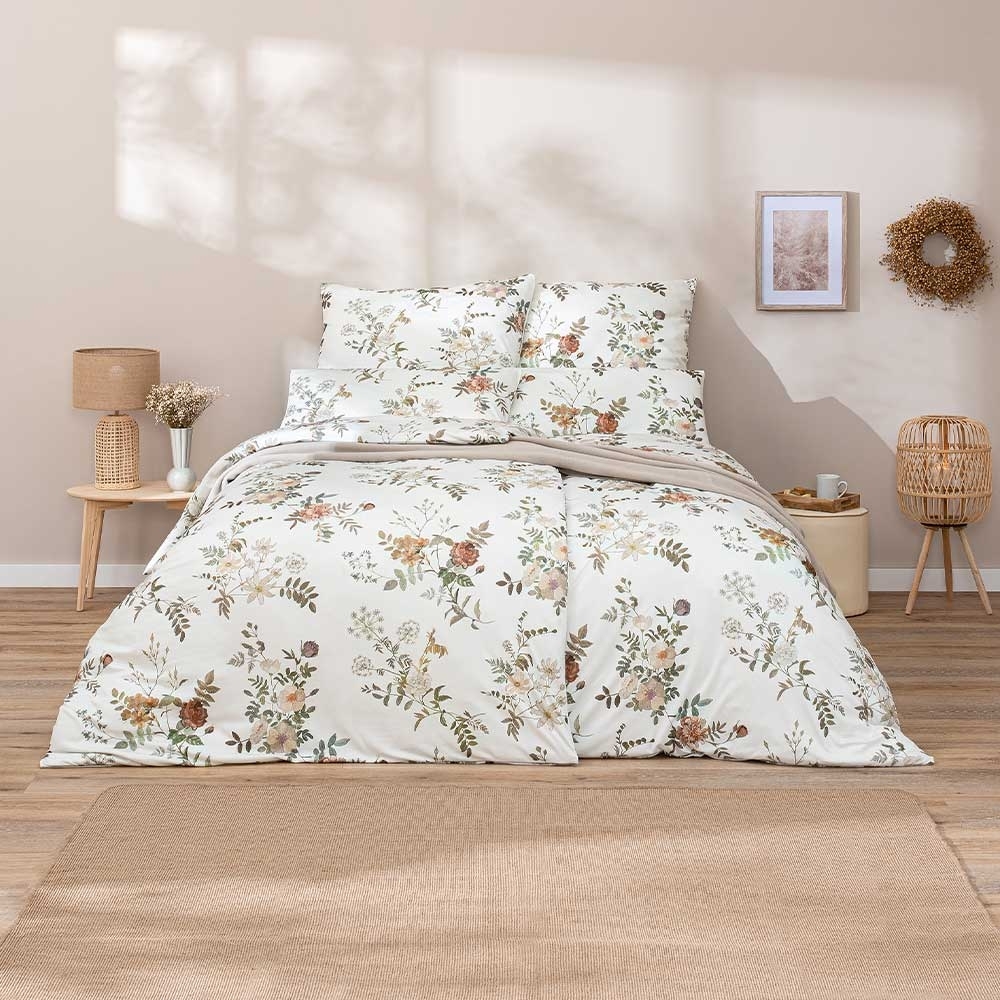 Estella Mako Jersey Bettwäsche 135x200 Perla elfenbein Rosen rost 6913-110 Bild 1