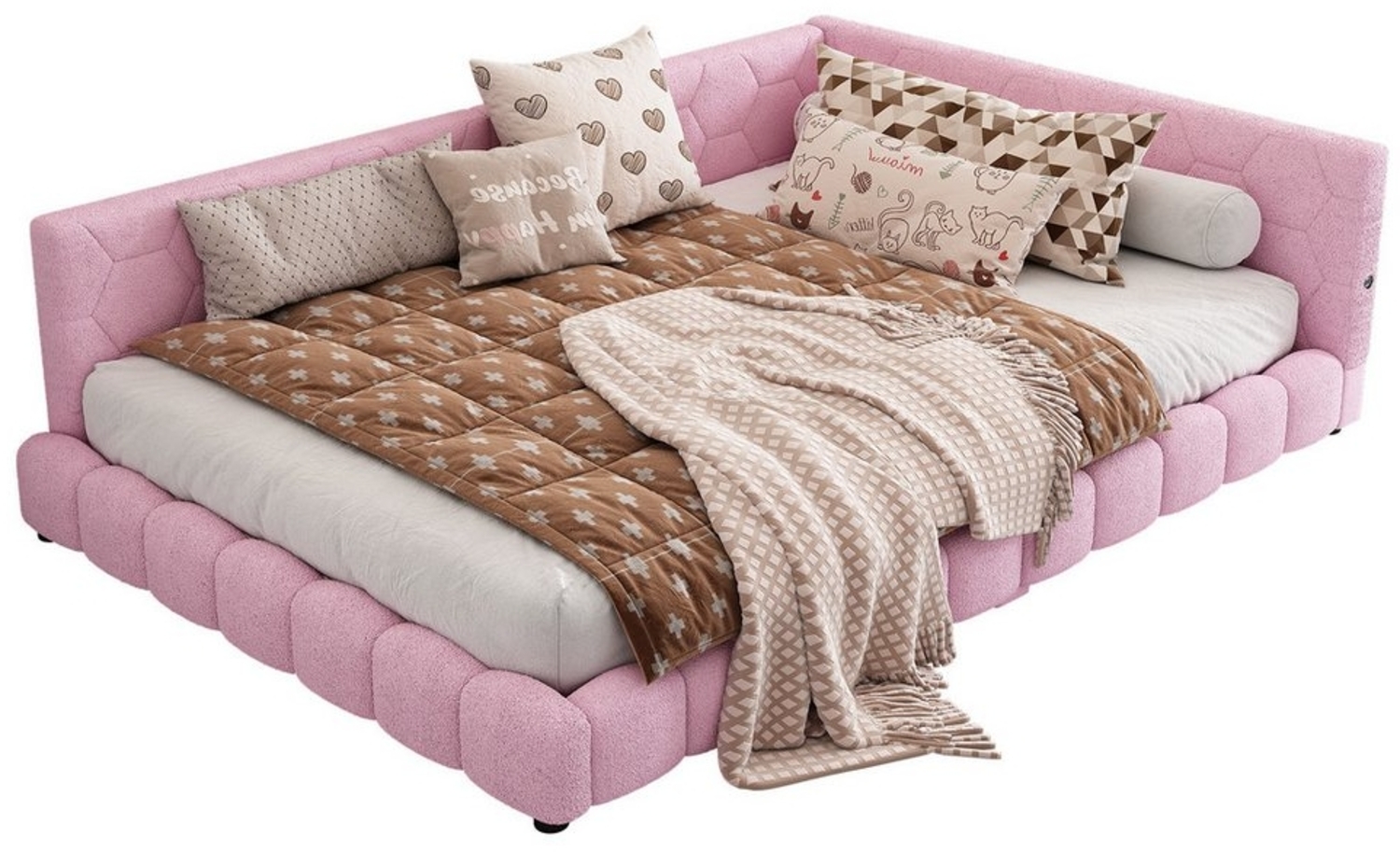 HAUSS SPLOE Daybett 140*200cm mit Umgebungslicht, USB-Anschluss, Ohne Matratze Rosa, Tagesbett für Schlafzimmer, Kinderzimmer Bild 1