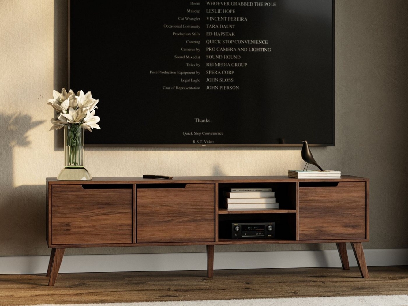 Compleo TV-Schrank mit 3 Türen, Nussbaum oder Kaschmir, Lowboard MONIS Bild 1